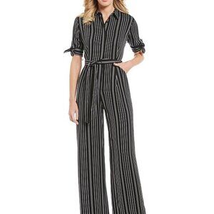 Calvin Klein Stripe Belted tie Sleeve Jumpsuit